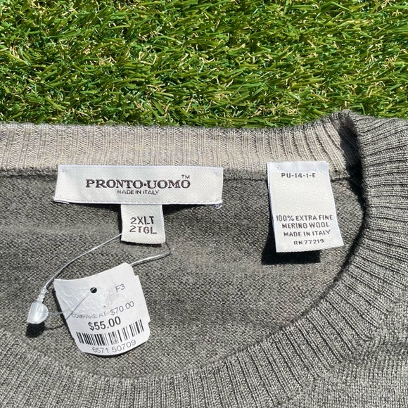 NEW Pronto Uomo Merino Wool Sweater Mens Size 2XLT Green - Picture 4 of 6
